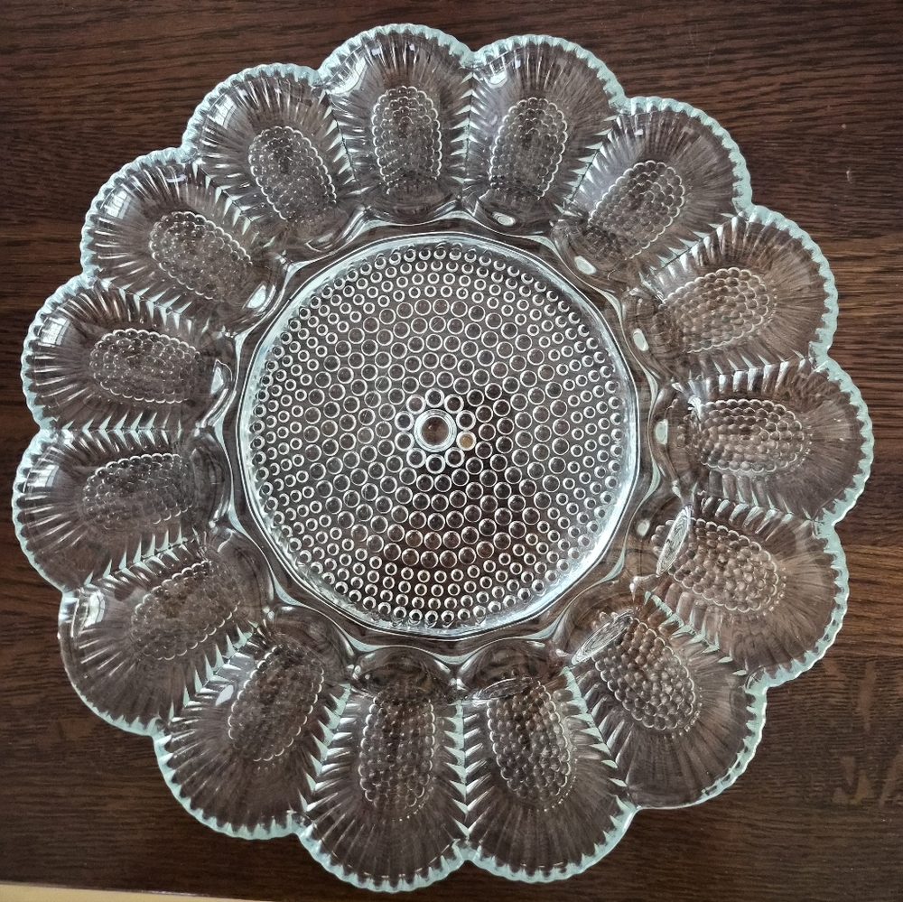 Clear HobnailnGlass Deviled Egg / Serving Platter By Indiana Glass